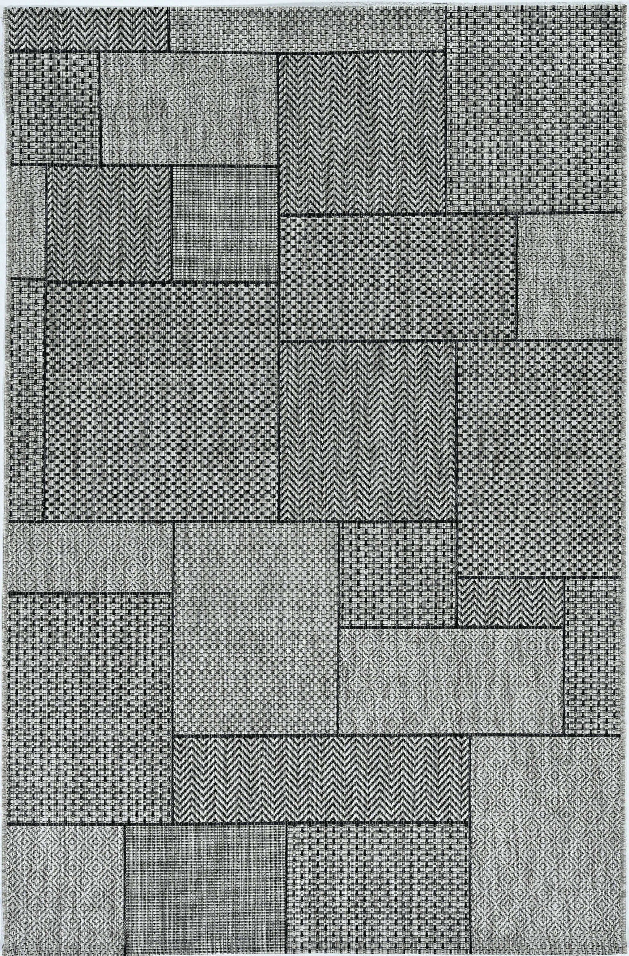 8' Grey Machine Woven Uv Treated Geometric Indoor Outdoor Round Area Rug