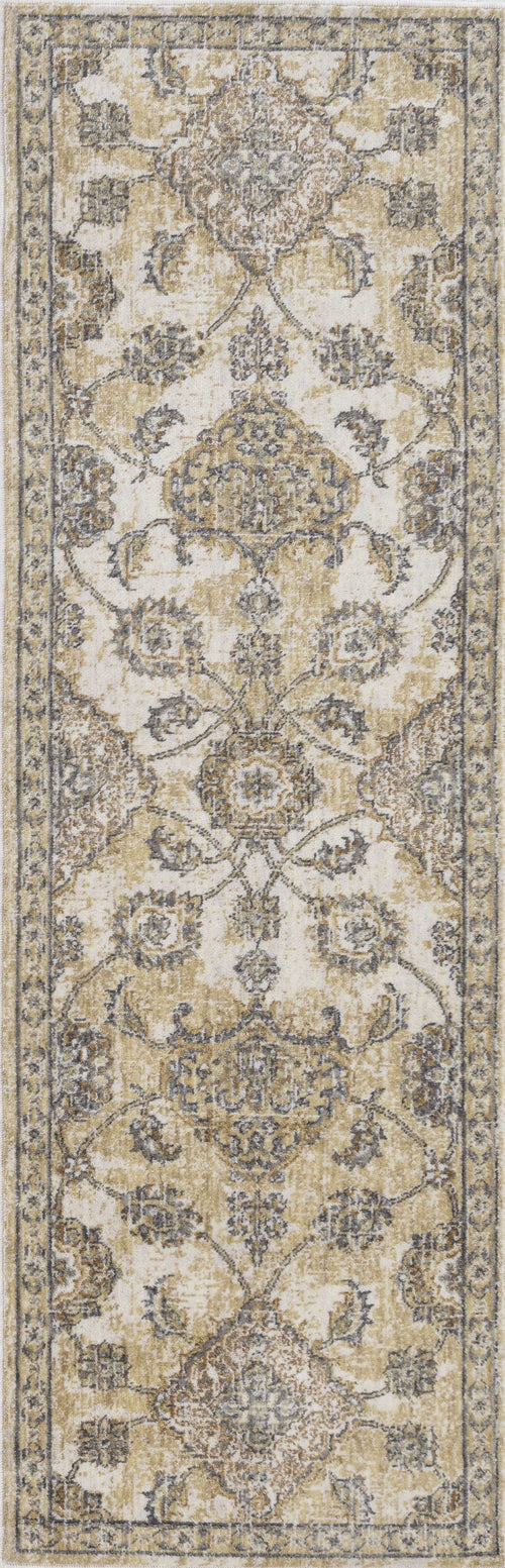 8'X11' Ivory Sand Machine Woven Bordered Floral Vines Indoor Area Rug