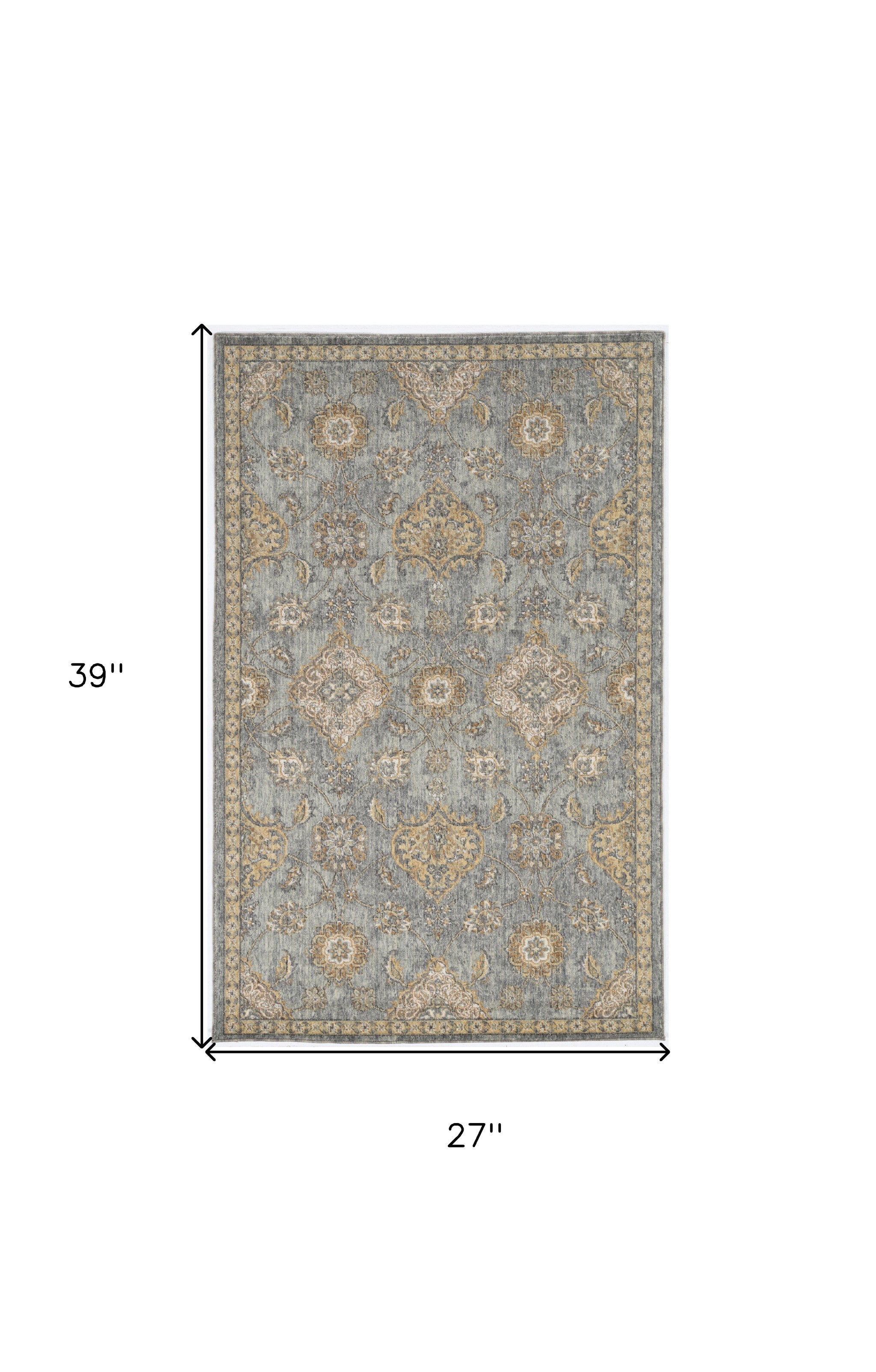 2'X3' Sage Green Machine Woven Vintage Traditional Indoor Accent Rug