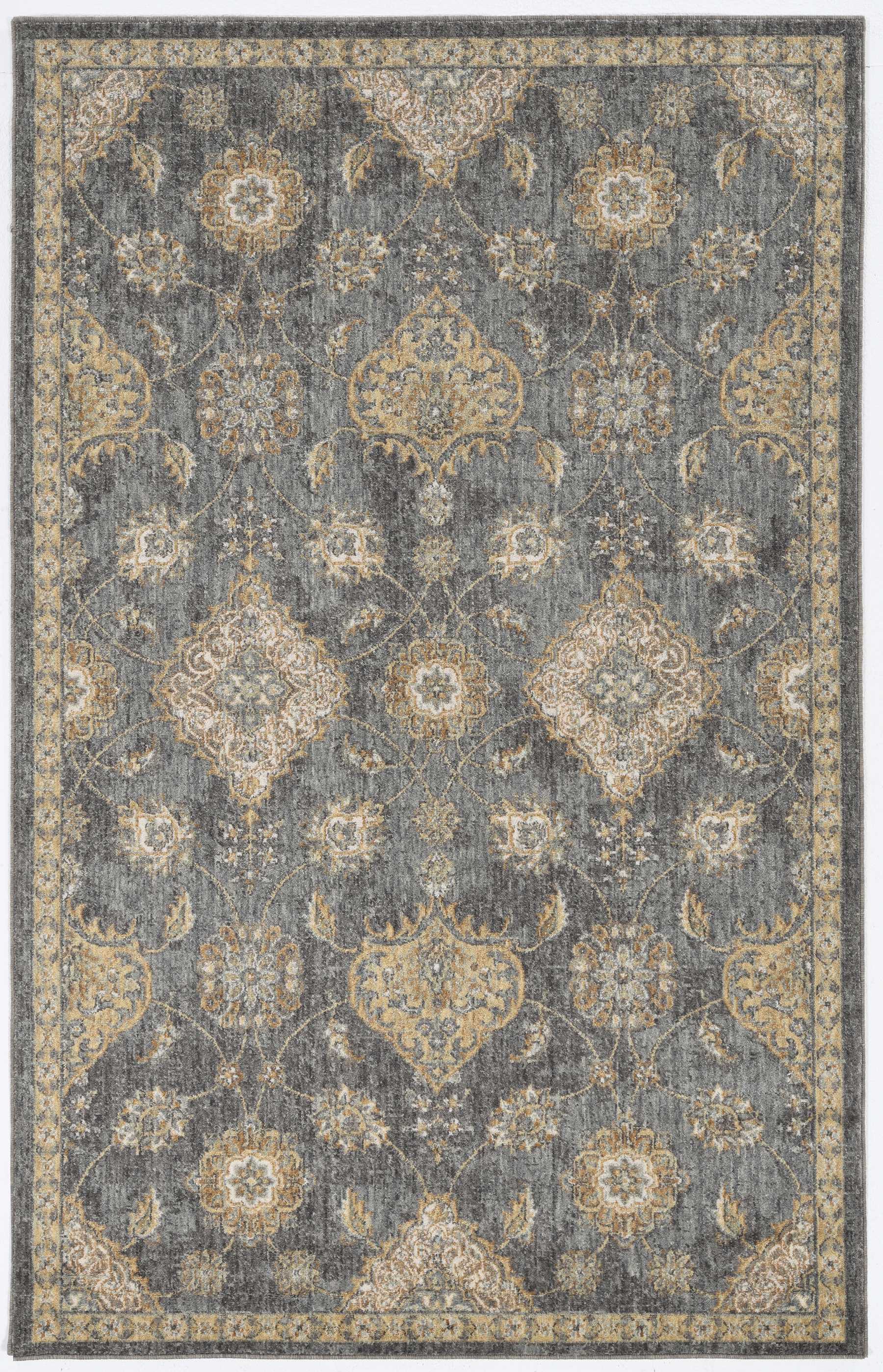 2' X 7' Slate Grey Floral Vine Wool Indoor Runner Rug