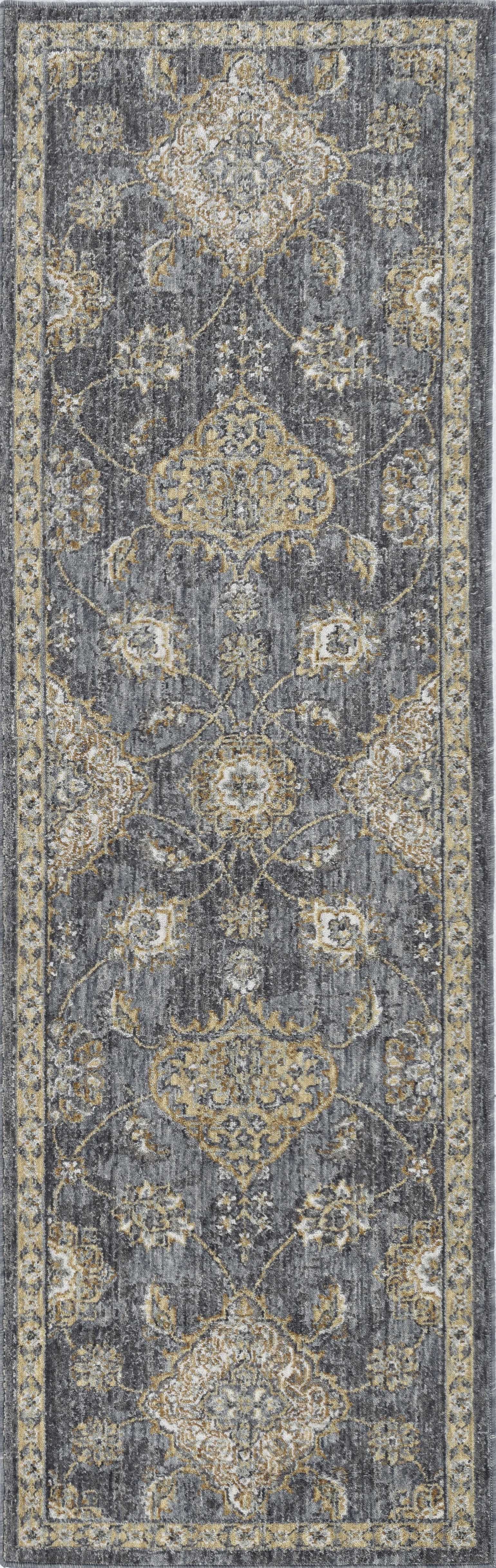 8'X11' Slate Grey Machine Woven Bordered Floral Vines Indoor Area Rug