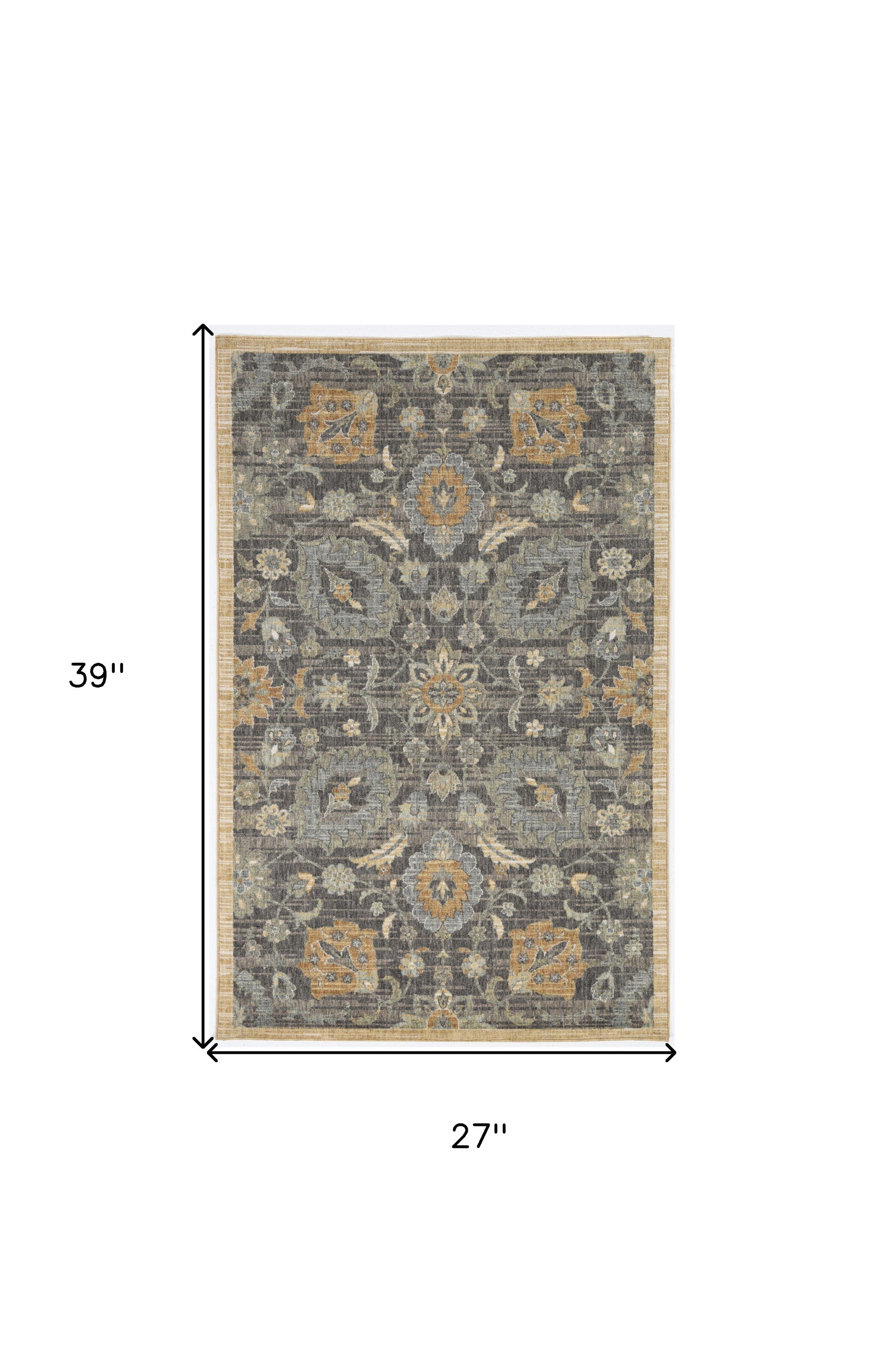 2'X3' Taupe Machine Woven Vintage Floral Traditional Indoor Accent Rug