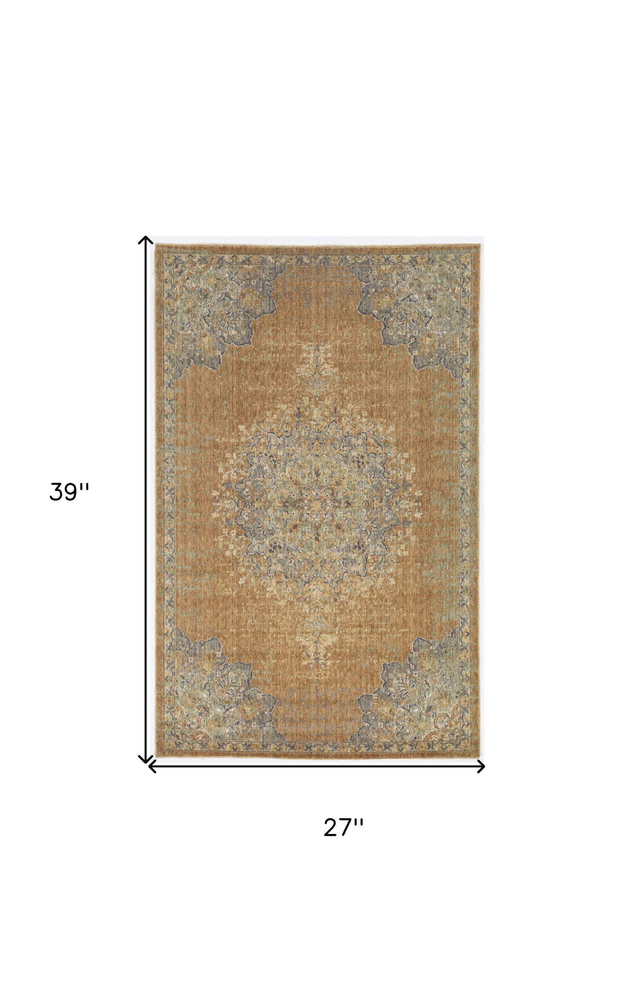 2' X 3' Coffee Vintage Wool Accent Rug