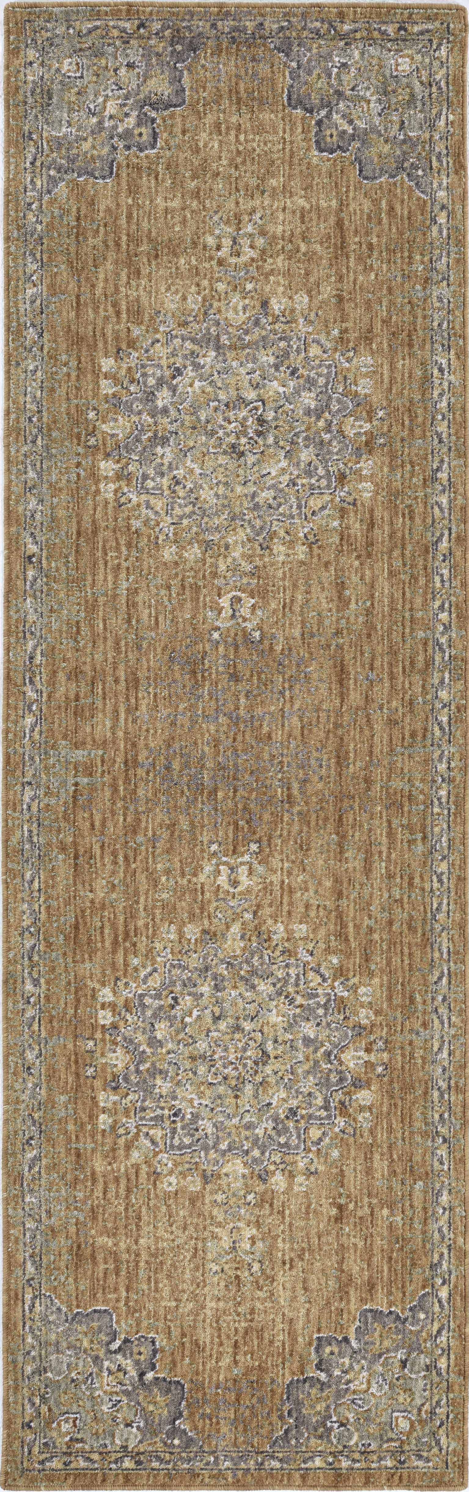 8'X11' Coffee Brown Machine Woven Floral Medallion Indoor Area Rug