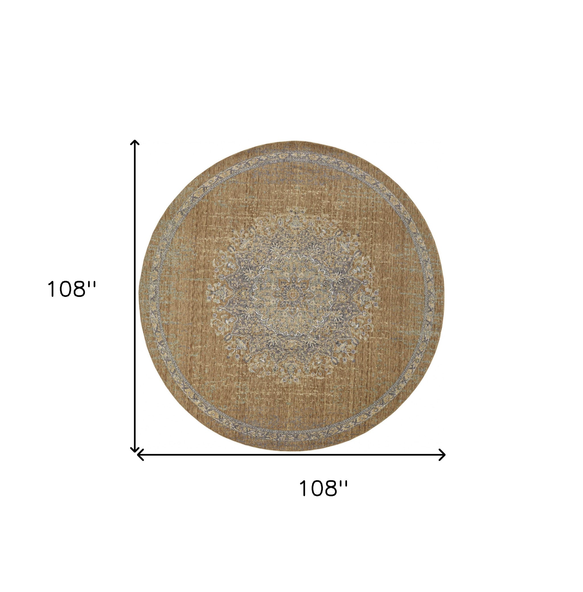 9' Coffee Brown Machine Woven Floral Medallion Round Indoor Area Rug