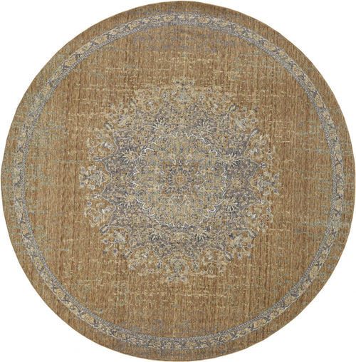 9' Coffee Brown Machine Woven Floral Medallion Round Indoor Area Rug