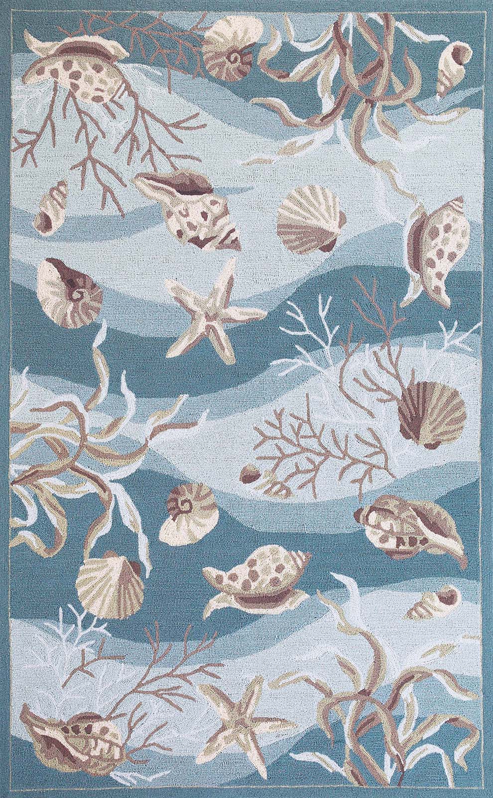 3' X 5' Seafoam Corals And Shells Area Rug