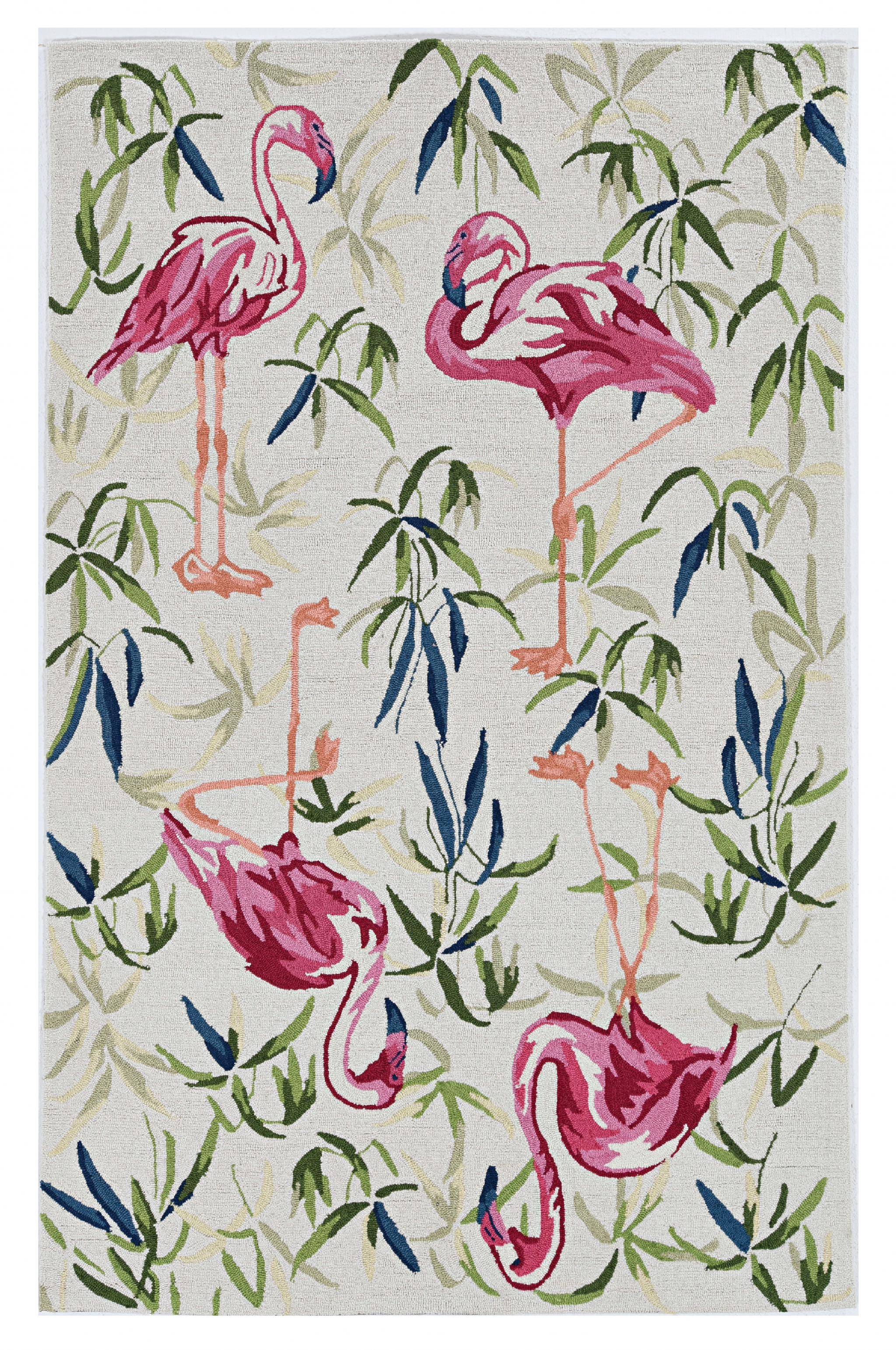 2'X4' Ivory Pink Hand Hooked Flamingo Indoor Accent Rug