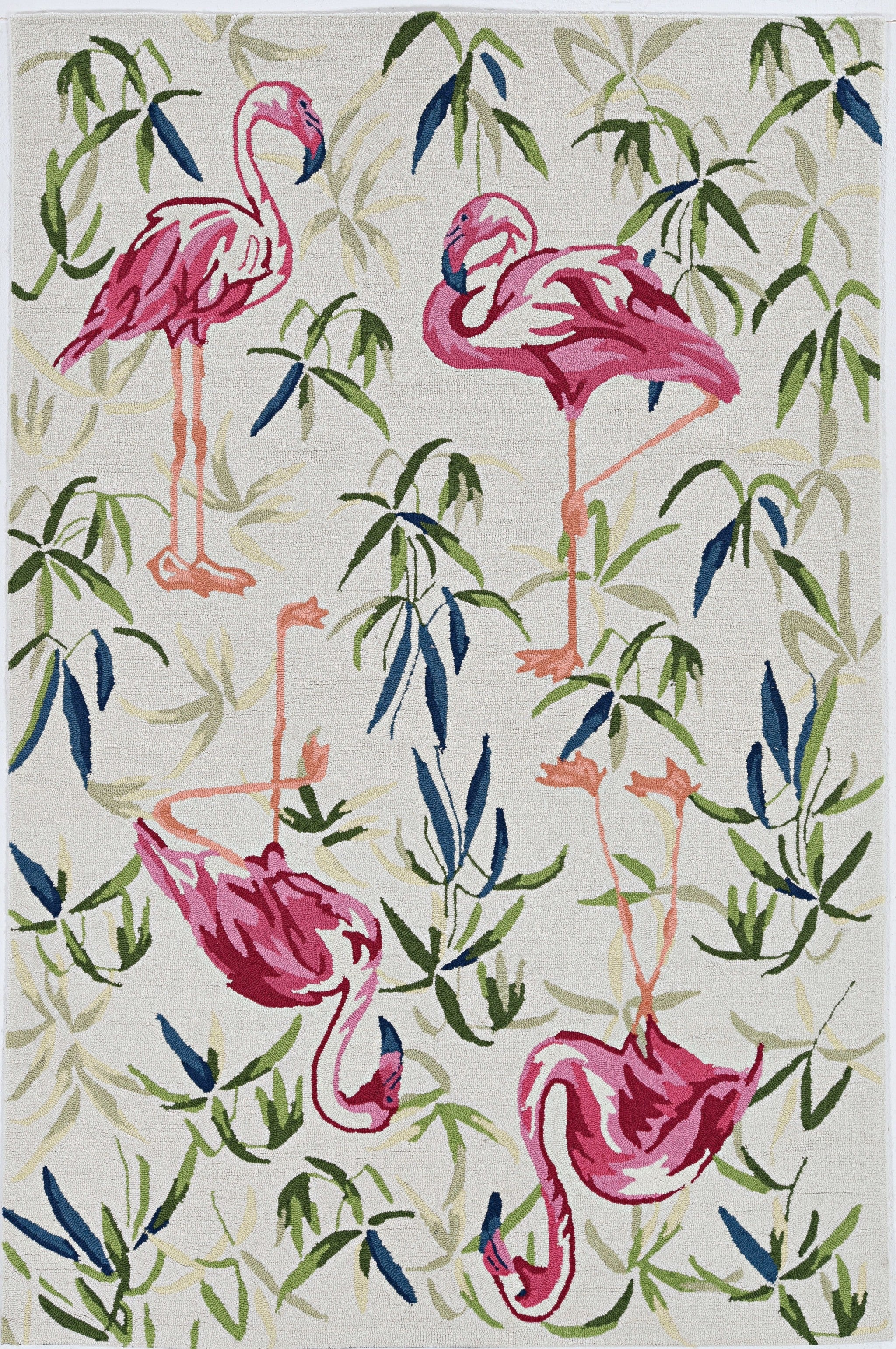 2'X4' Ivory Pink Hand Hooked Flamingo Indoor Accent Rug