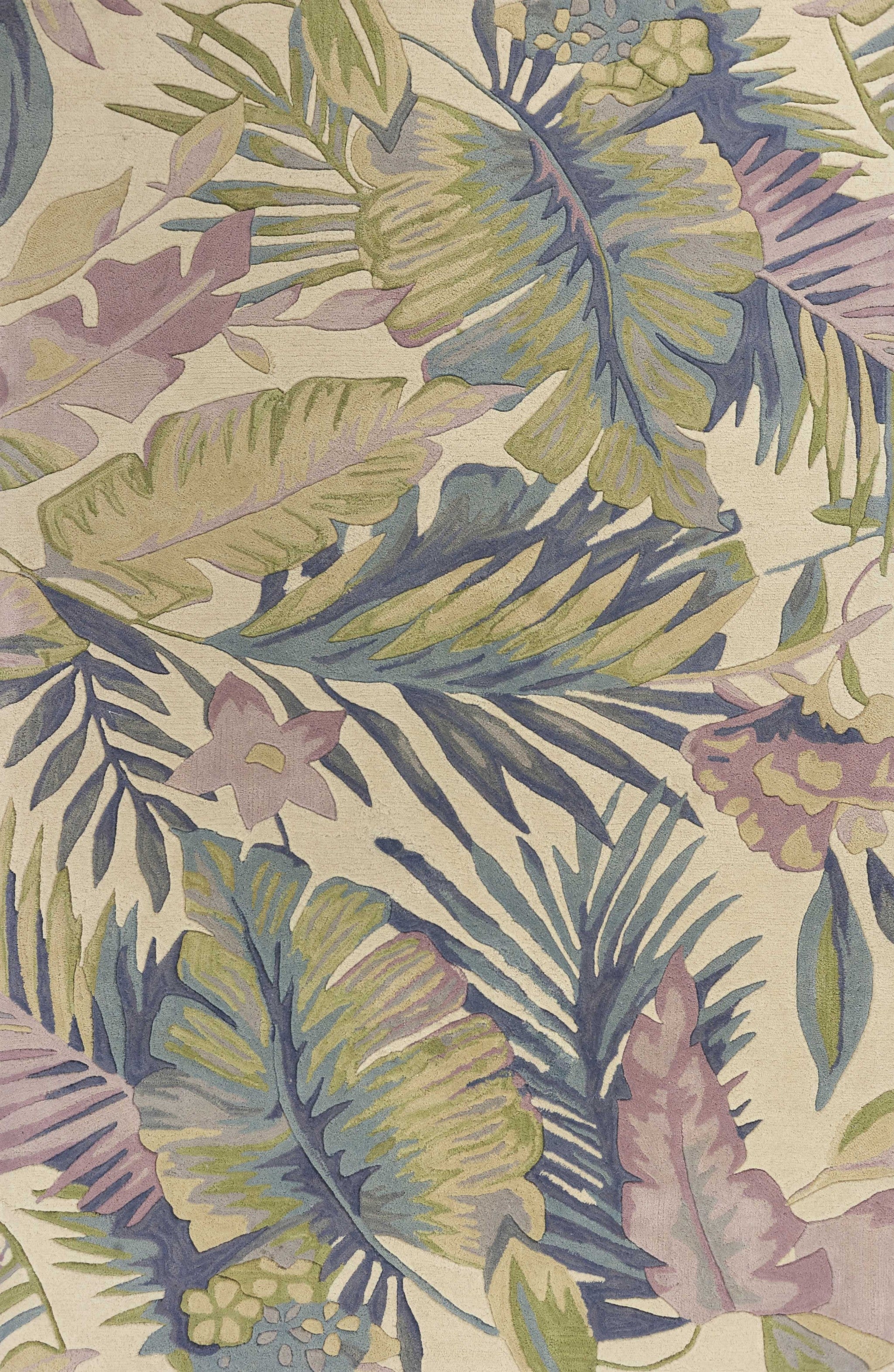 2' X 10' Pastel Tropical Leaves Wool Indoor Runner Rug