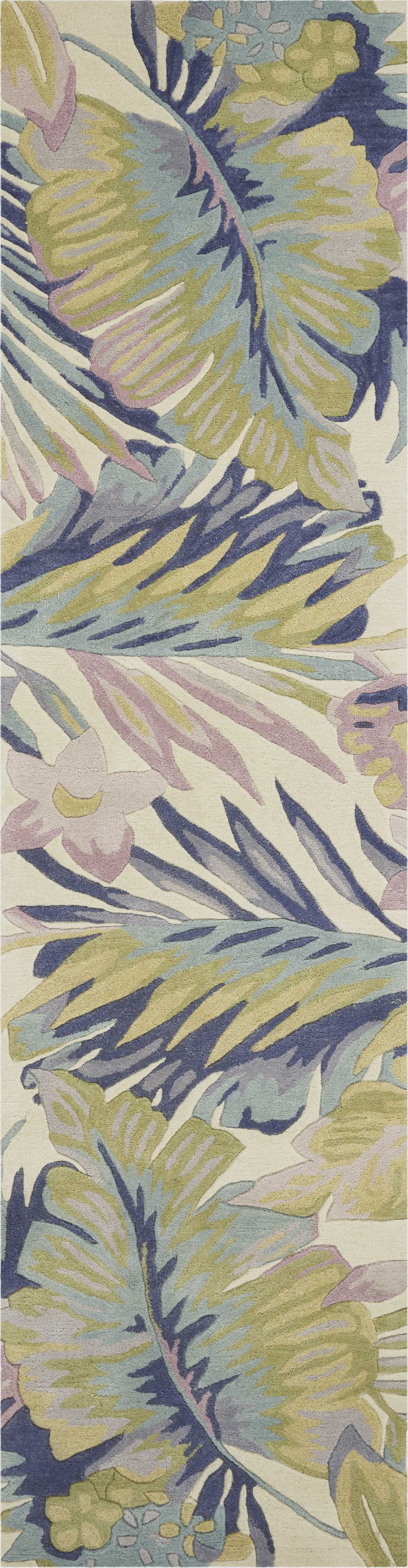 2' X 10' Pastel Tropical Leaves Wool Indoor Runner Rug