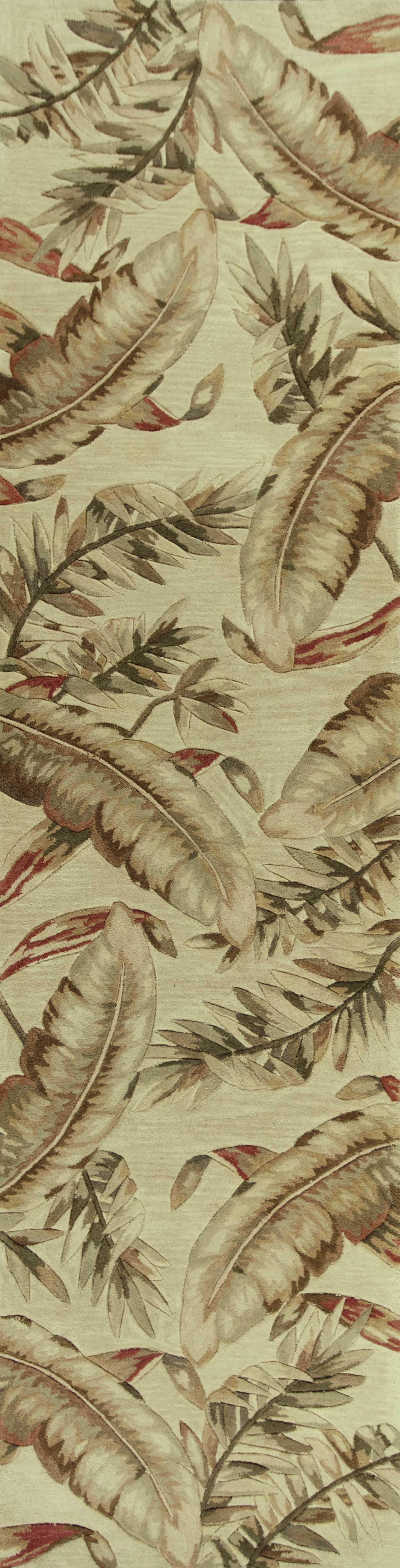 8' Ivory Hand Tufted Tropical Leaves Round Indoor Area Rug