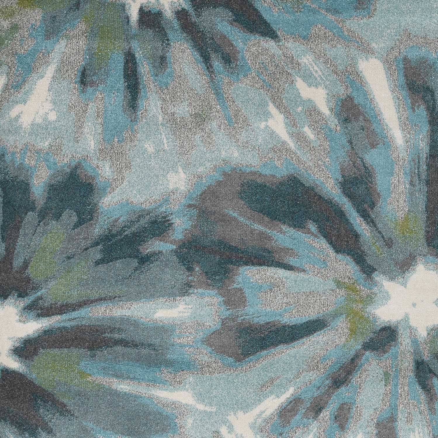 3' X 5' Teal Watercolor Leaves Area Rug