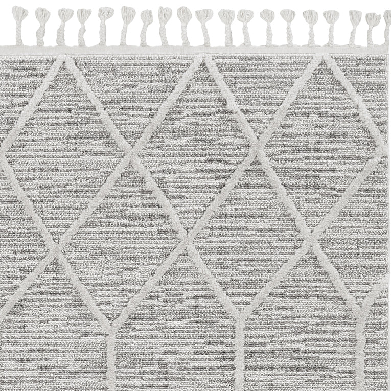 9'X13' Ivory Grey Machine Woven Geometric Indoor Area Rug