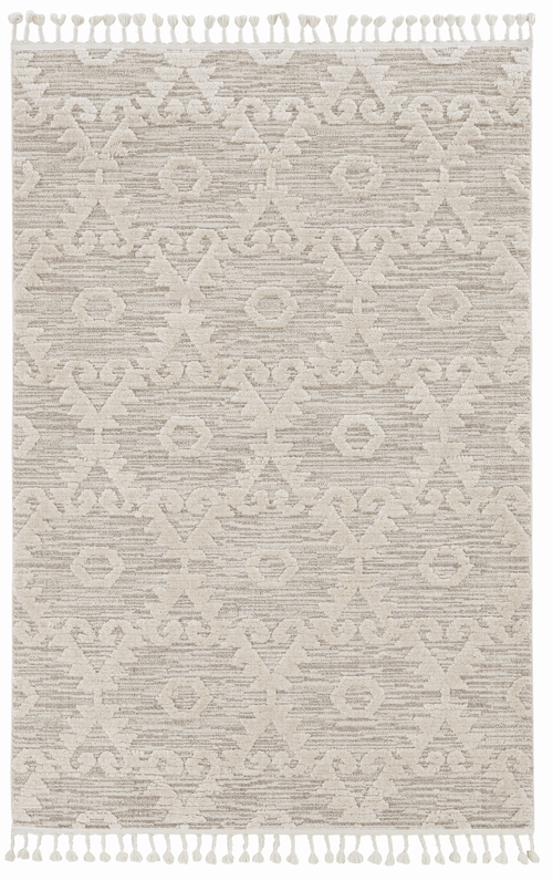 9'X13' Ivory Beige Machine Woven Geometric Bohemian Indoor Area Rug