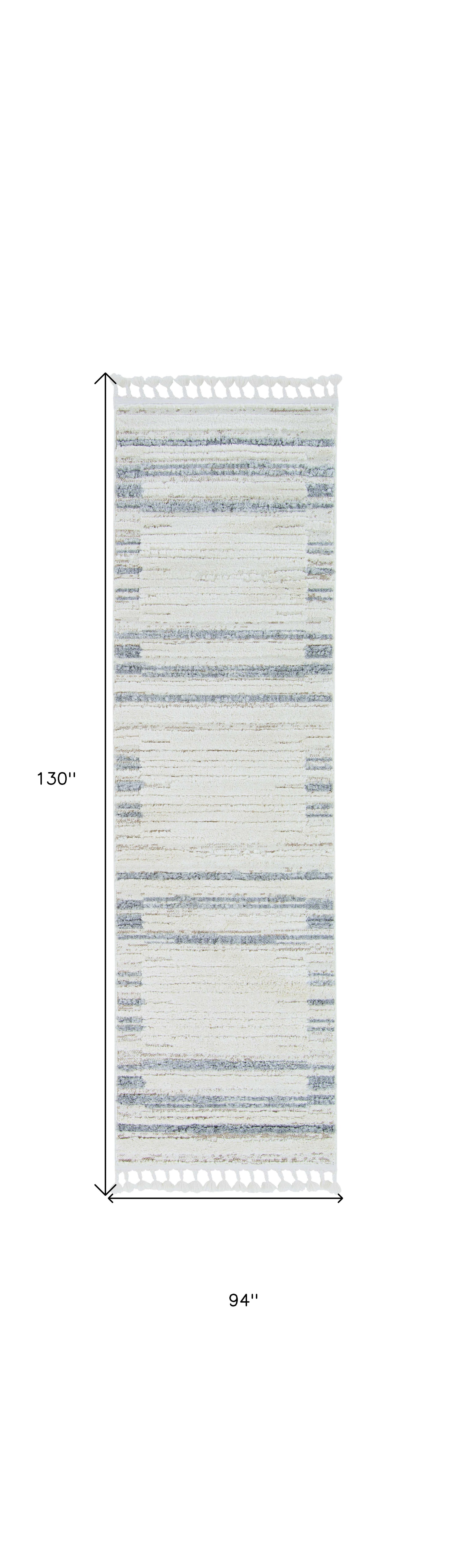 94 X 130 Ivory  Grey Polyester Rug