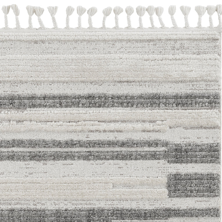 94 X 130 Ivory  Grey Polyester Rug