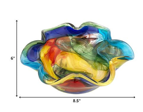 85 Multicolor Art Glass Floppy Centerpiece Bowl