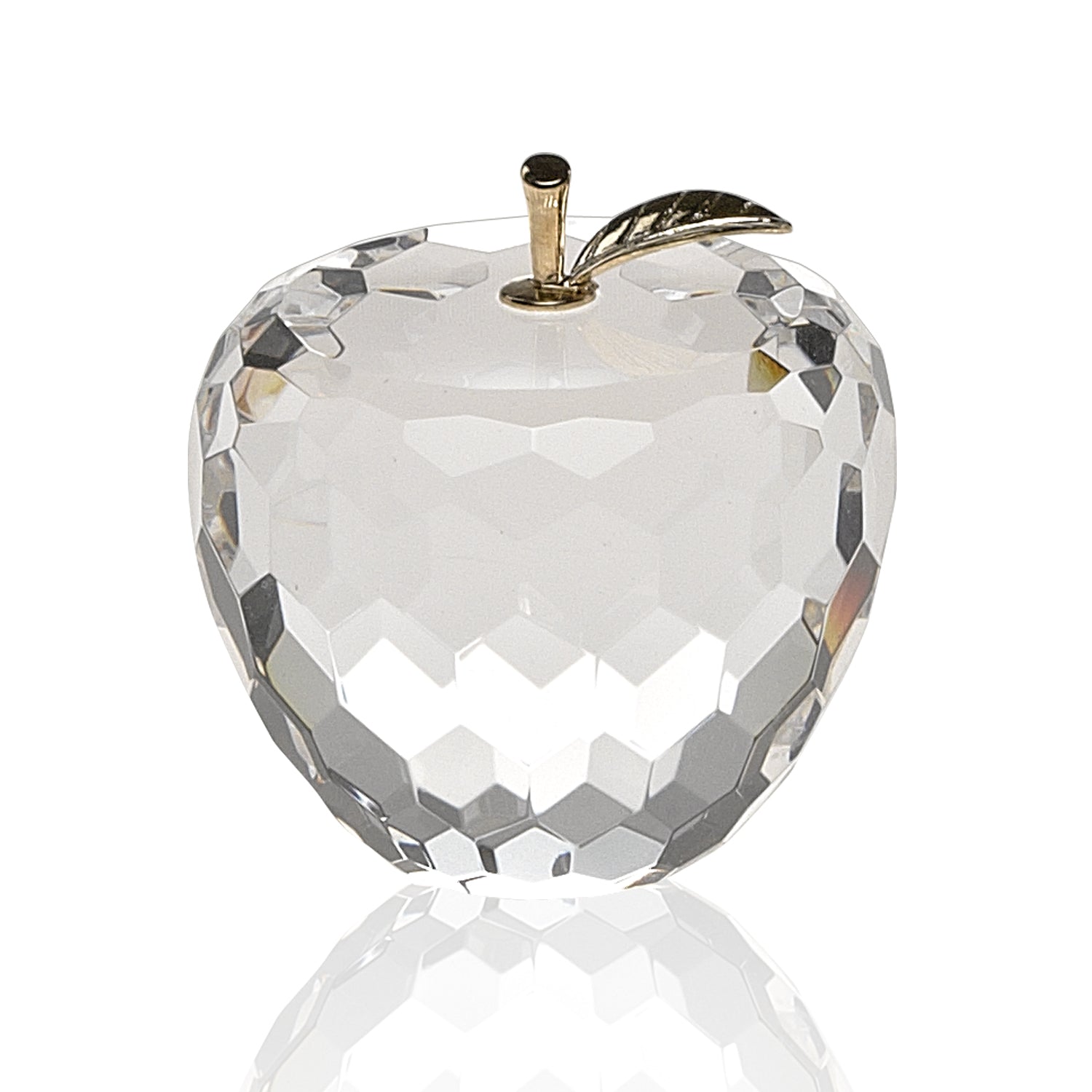 Gold Crystal Faceted Apple Paperweight With Gold Leaf