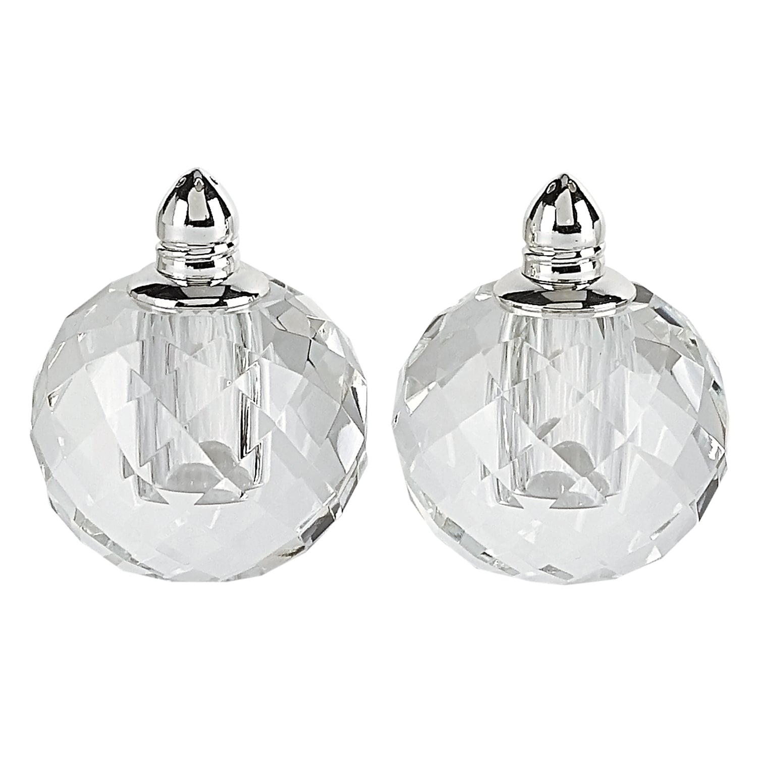 Handcrafted Optical Crystal And Silver Rounded Salt And Pepper Shakers