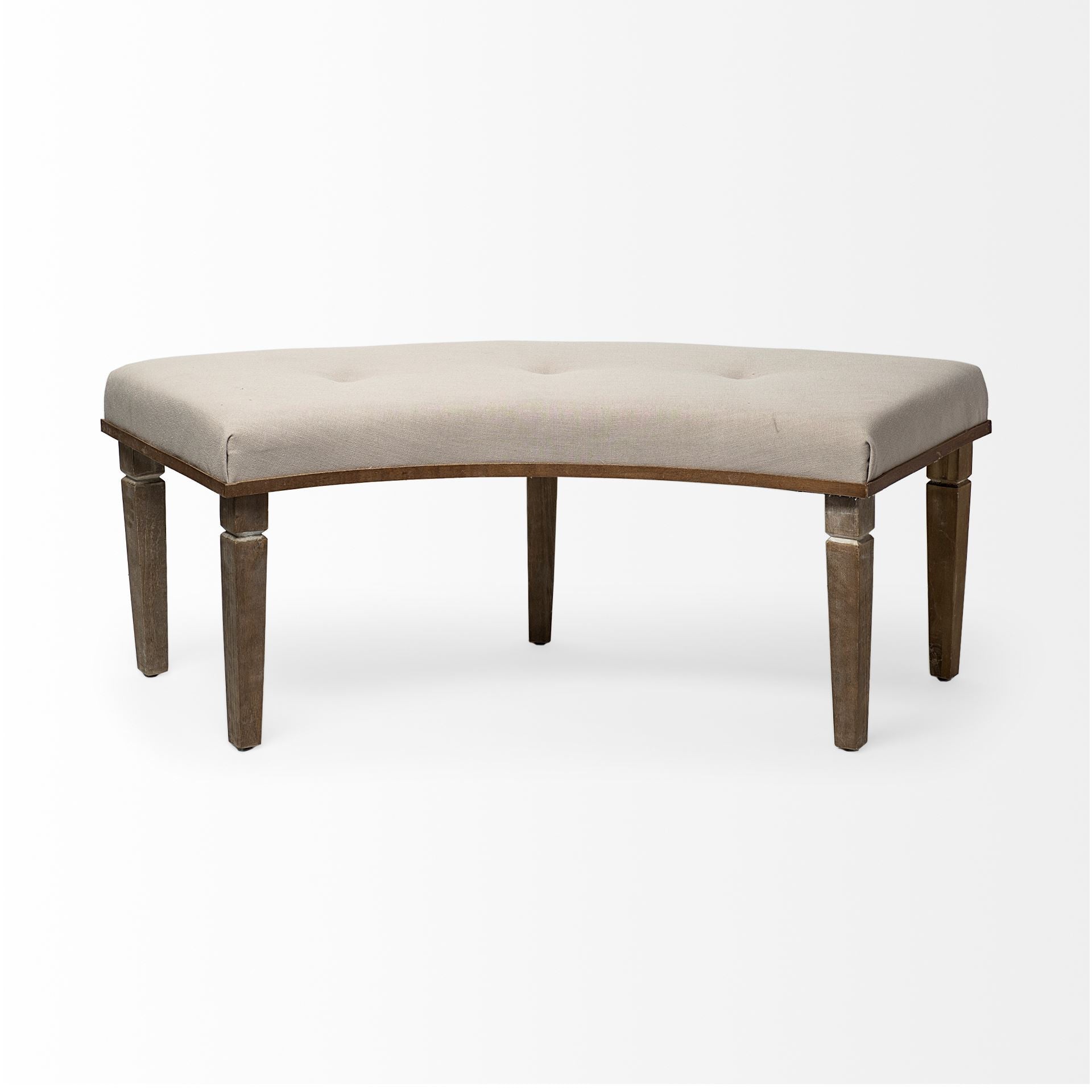 20" Beige And Brown Upholstered Polyester Blend Bench