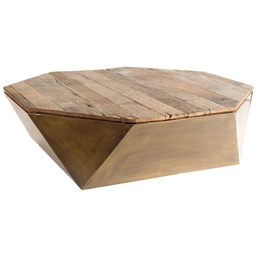 48" Natural And Brown Octagon Distressed Lift Top Coffee Table