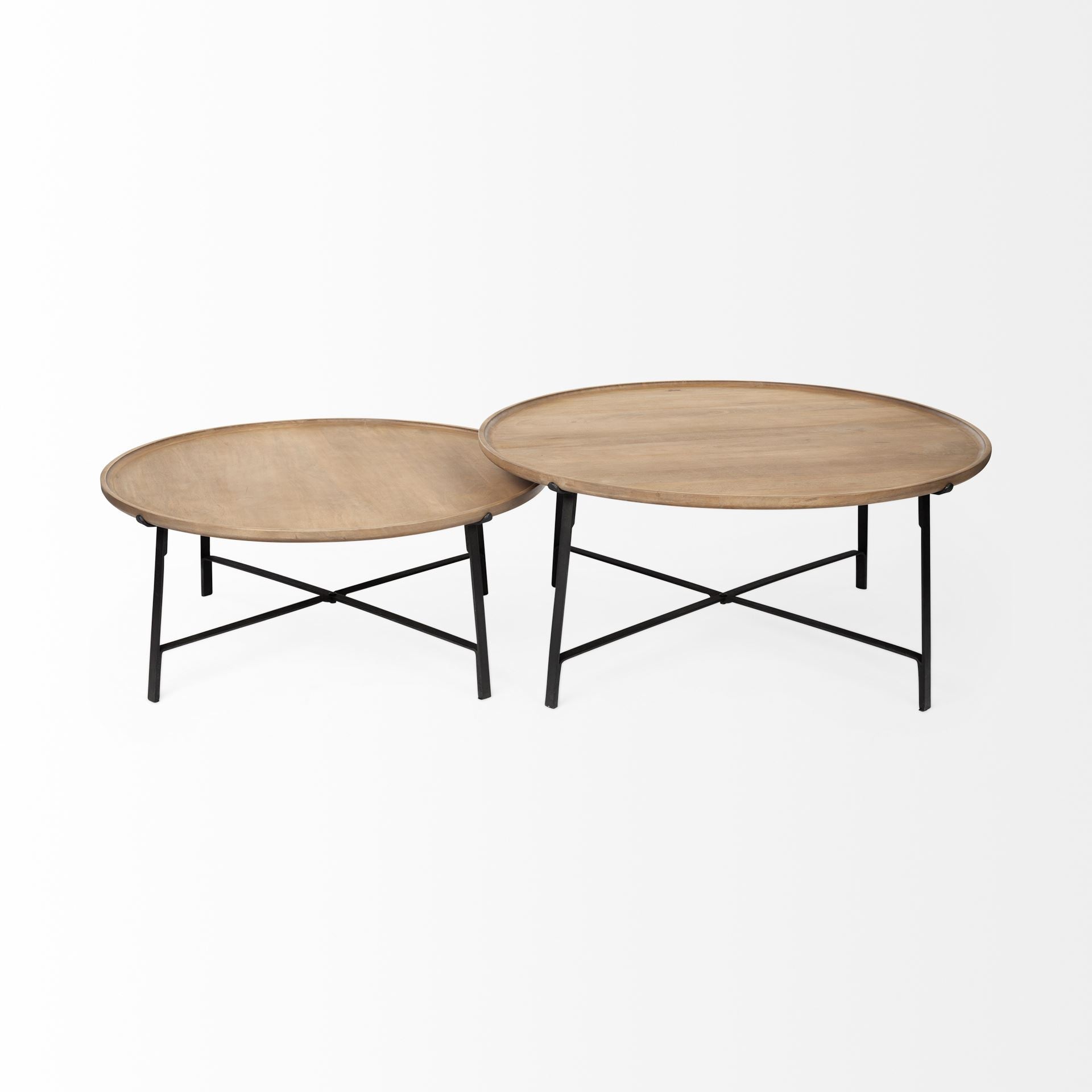 S 2  Solid Wood Top Black Metal Base Nesting Coffee Tables