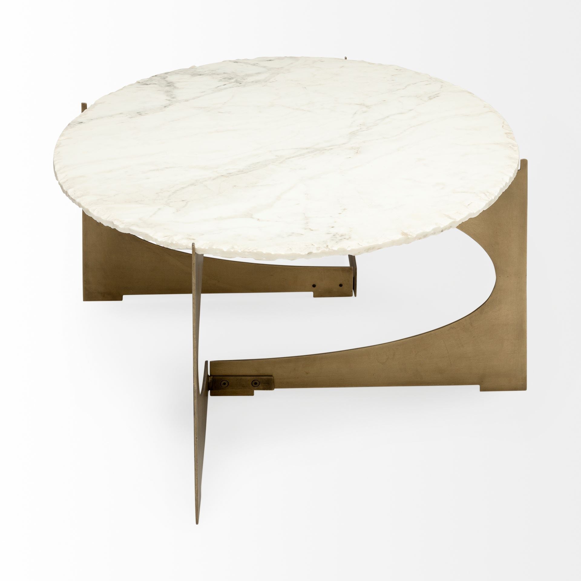 30" White And Gold Genuine Marble Oval Coffee Table