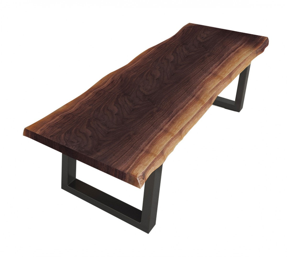 Modern Live Edge Wood And Acacia Wood Dining Bench With Black Metal U Shaped Legs