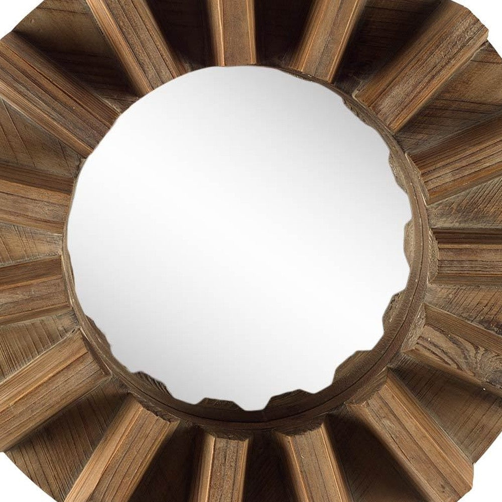 Sprocket 17" Round Walnut Finish Frame Wall Mirror