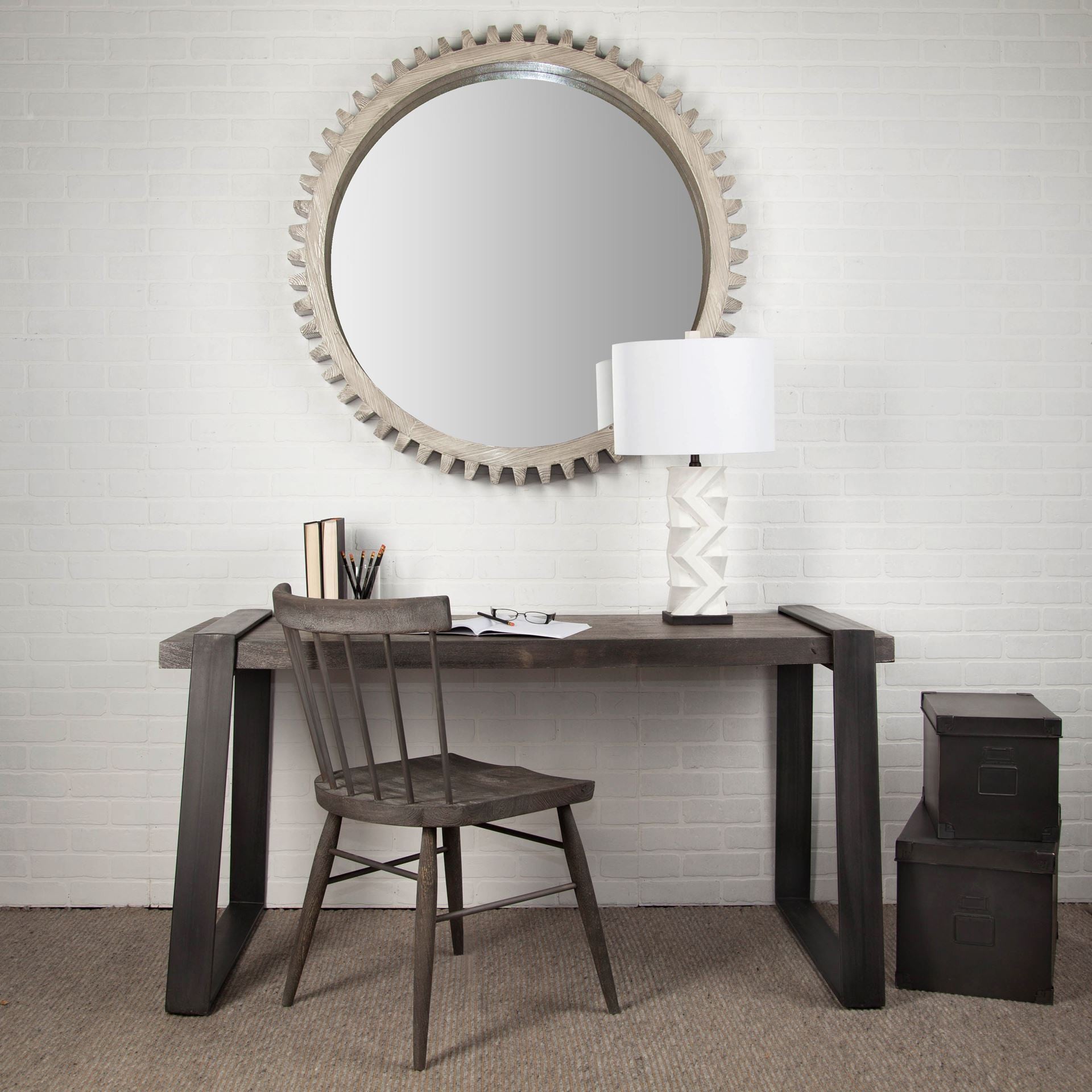 44" Round Silver Wood Frame Wall Mirror