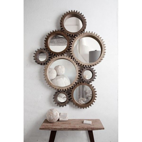 35" Round Natural Wood Frame Wall Mirror