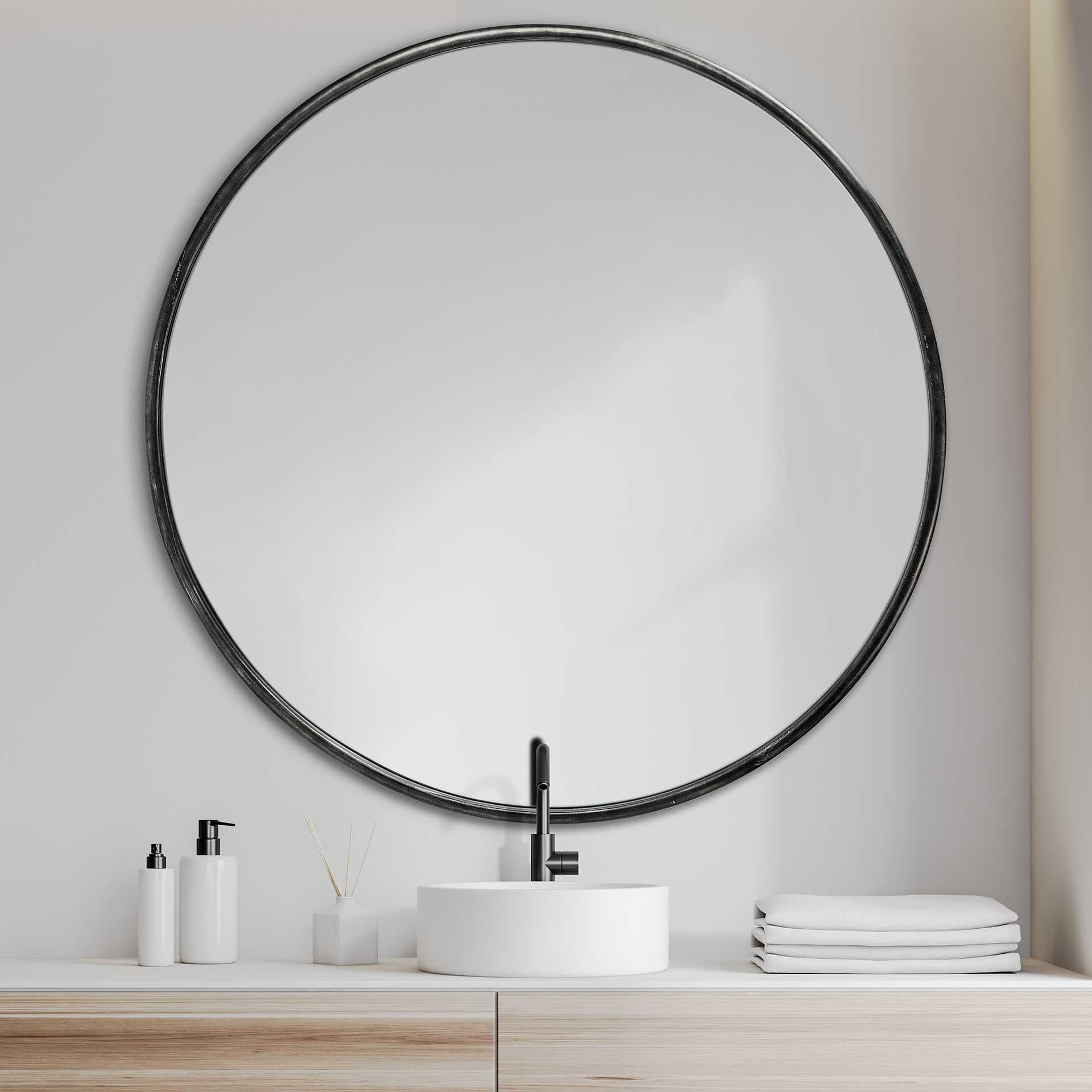 47" Round Black Metal Frame Wall Mirror