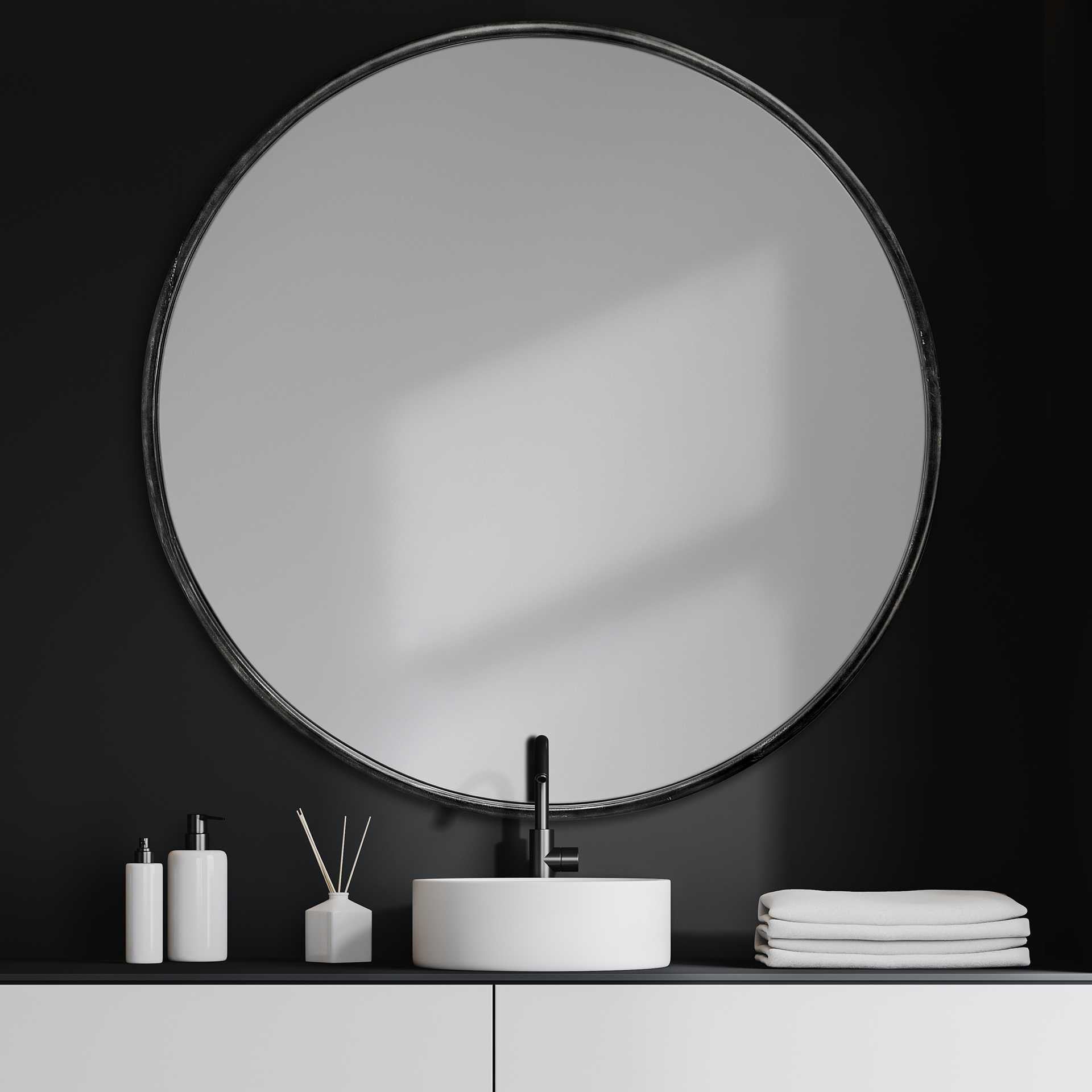 47" Round Black Metal Frame Wall Mirror