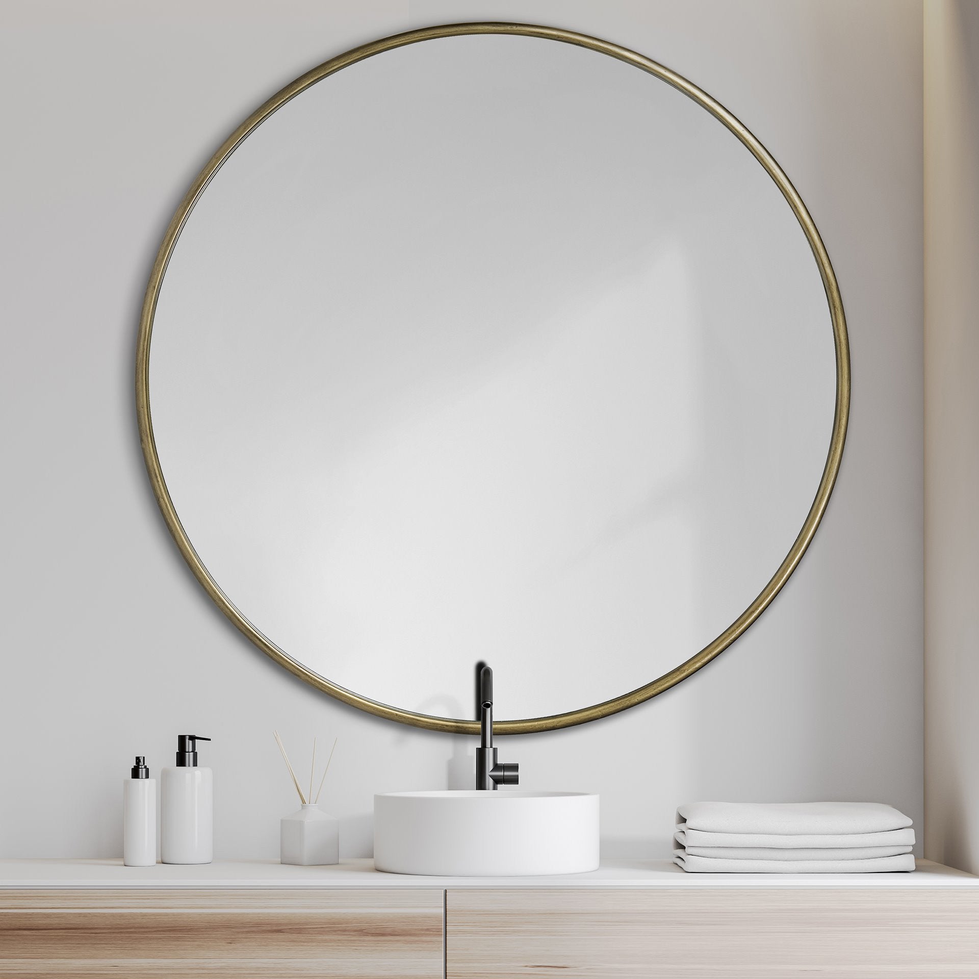 47" Round Gold Metal Frame Wall Mirror