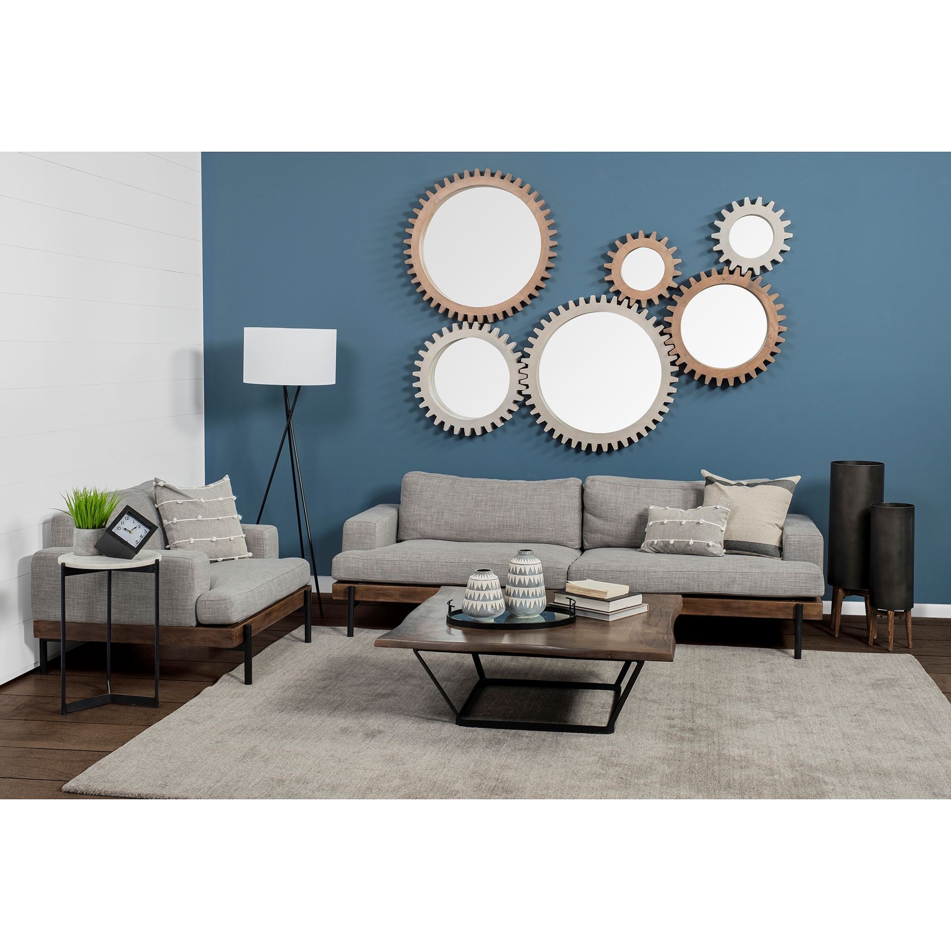 Cog 17" Round Walnut Finish Frame Wall Mirror