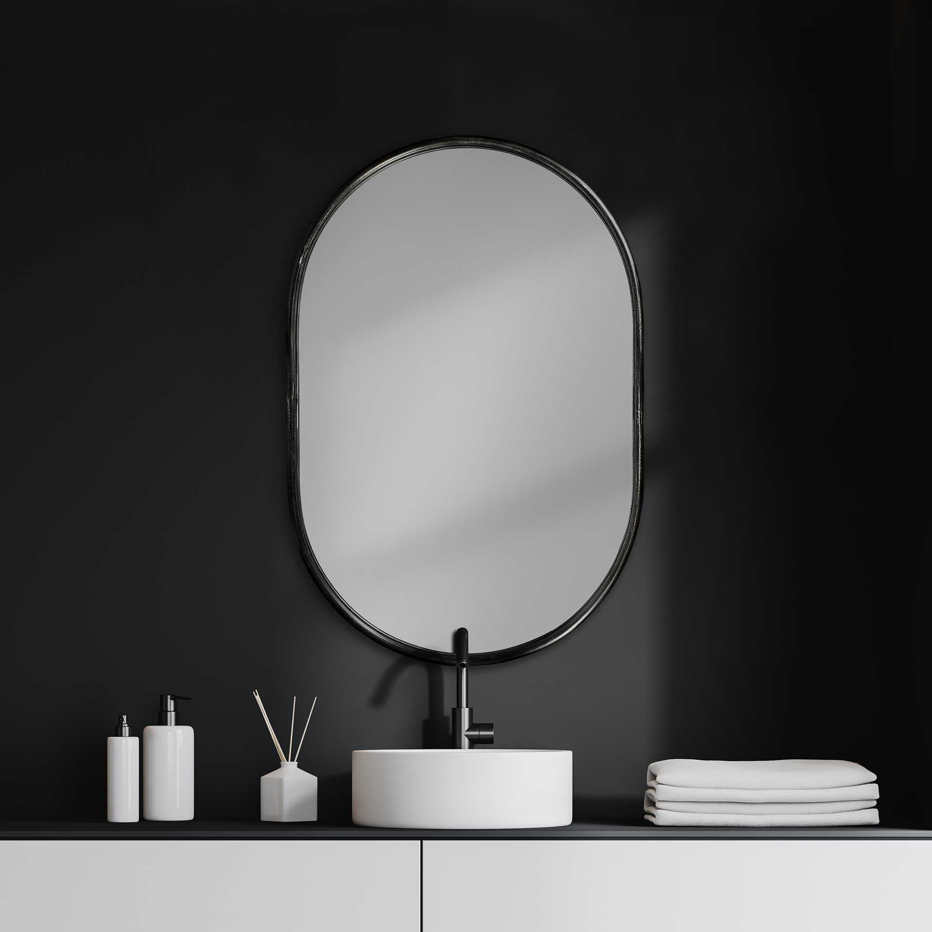 Black Oval Accent Metal Mirror