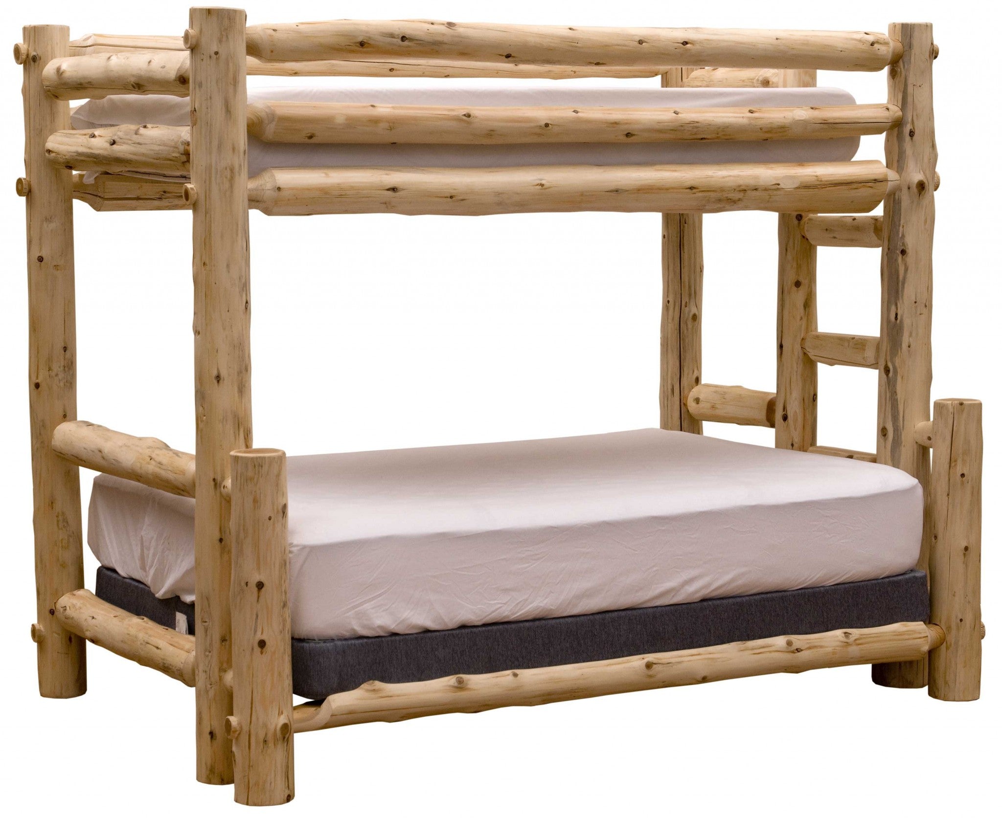 Rustic And Natural Cedar Double And Single Ladder Right Log Bunk Bed