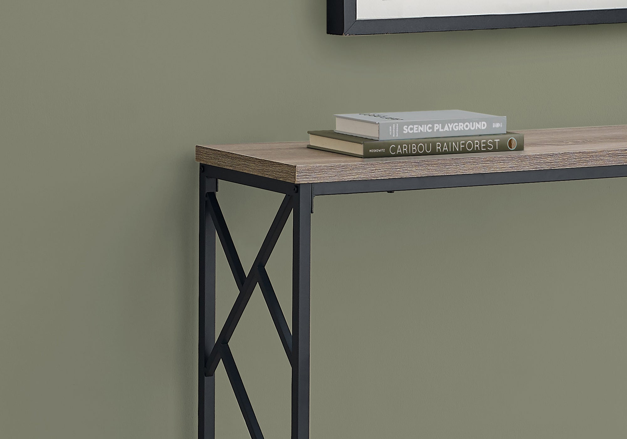 44" Taupe And Black Frame Console Table