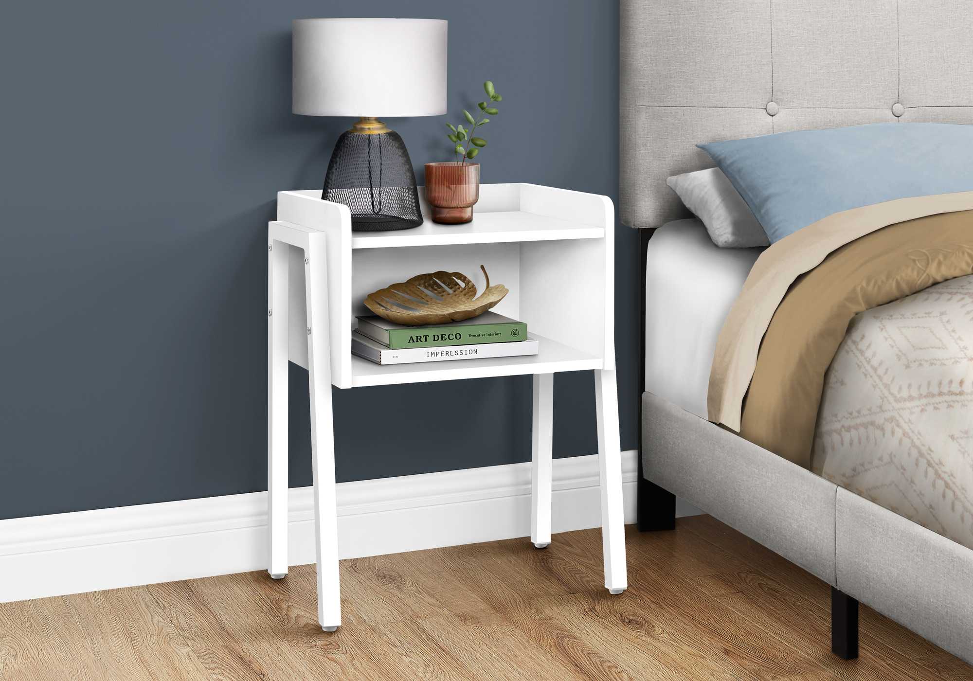 23" Rectangular White Accent Table With White Metal Legs