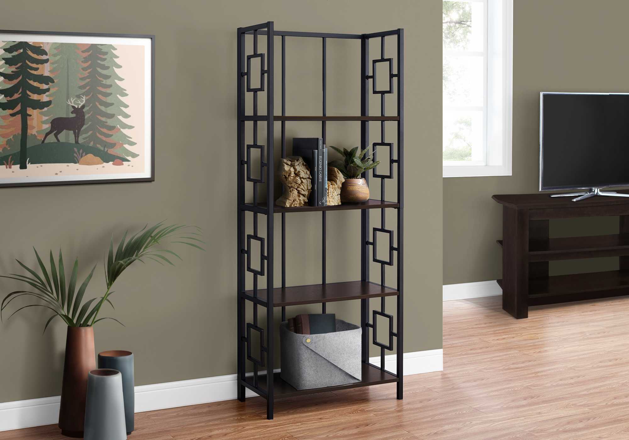 62" 4 Tier Bookcase Espressowithblack Metal Etagere