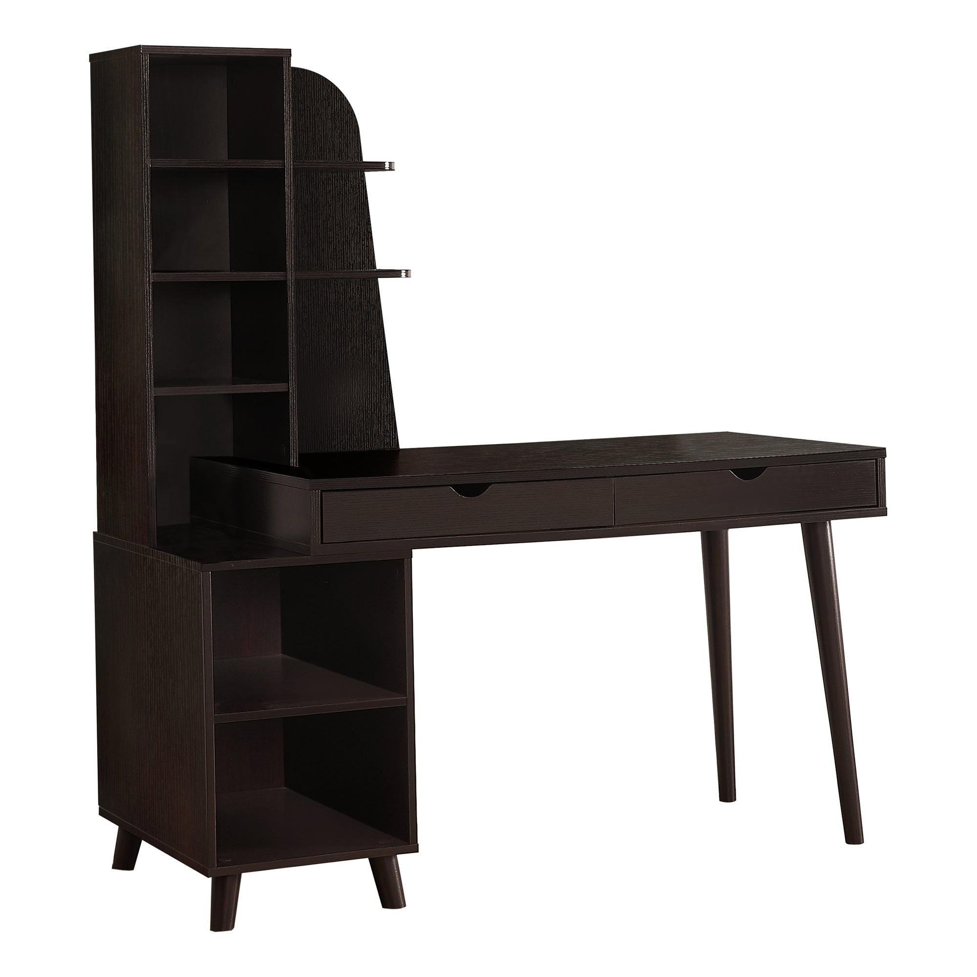 55" Espresso Computer Desk With Bookcase