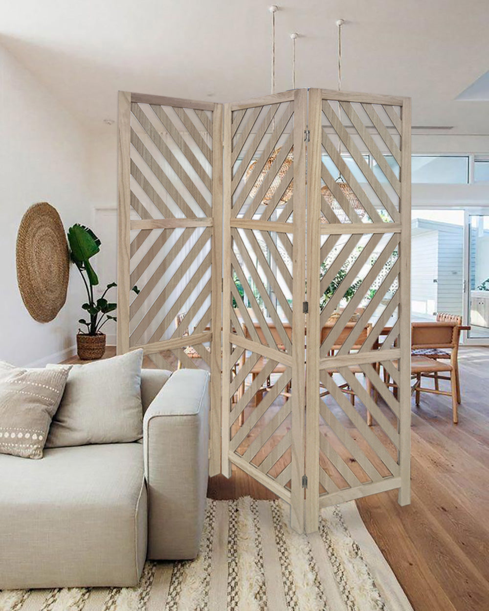 3 Panel Room Divider With Tropical Leaf