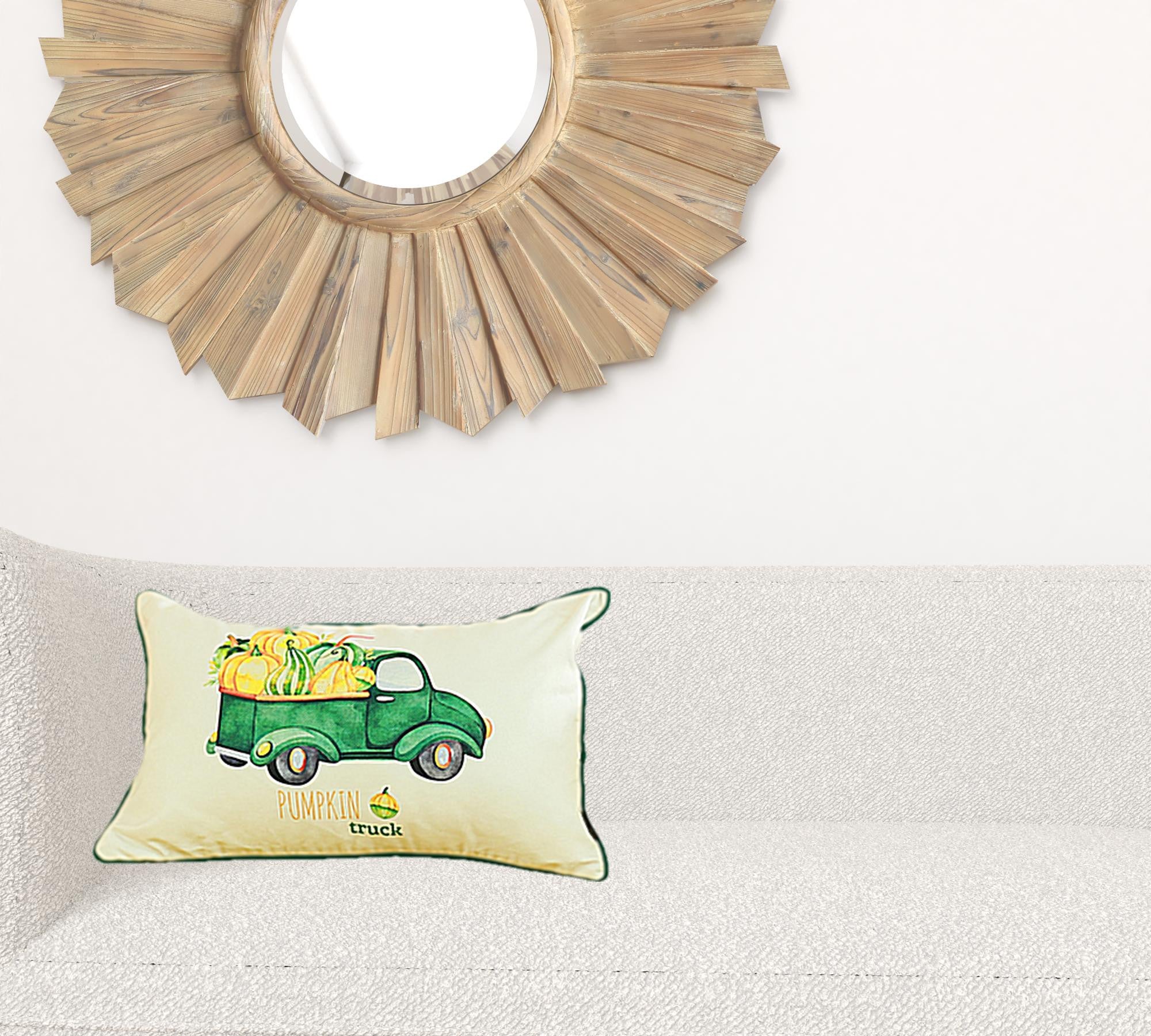 Set Of Four 20" Green Pumpkin Pick Up Truck Lumbar Pillow Covers