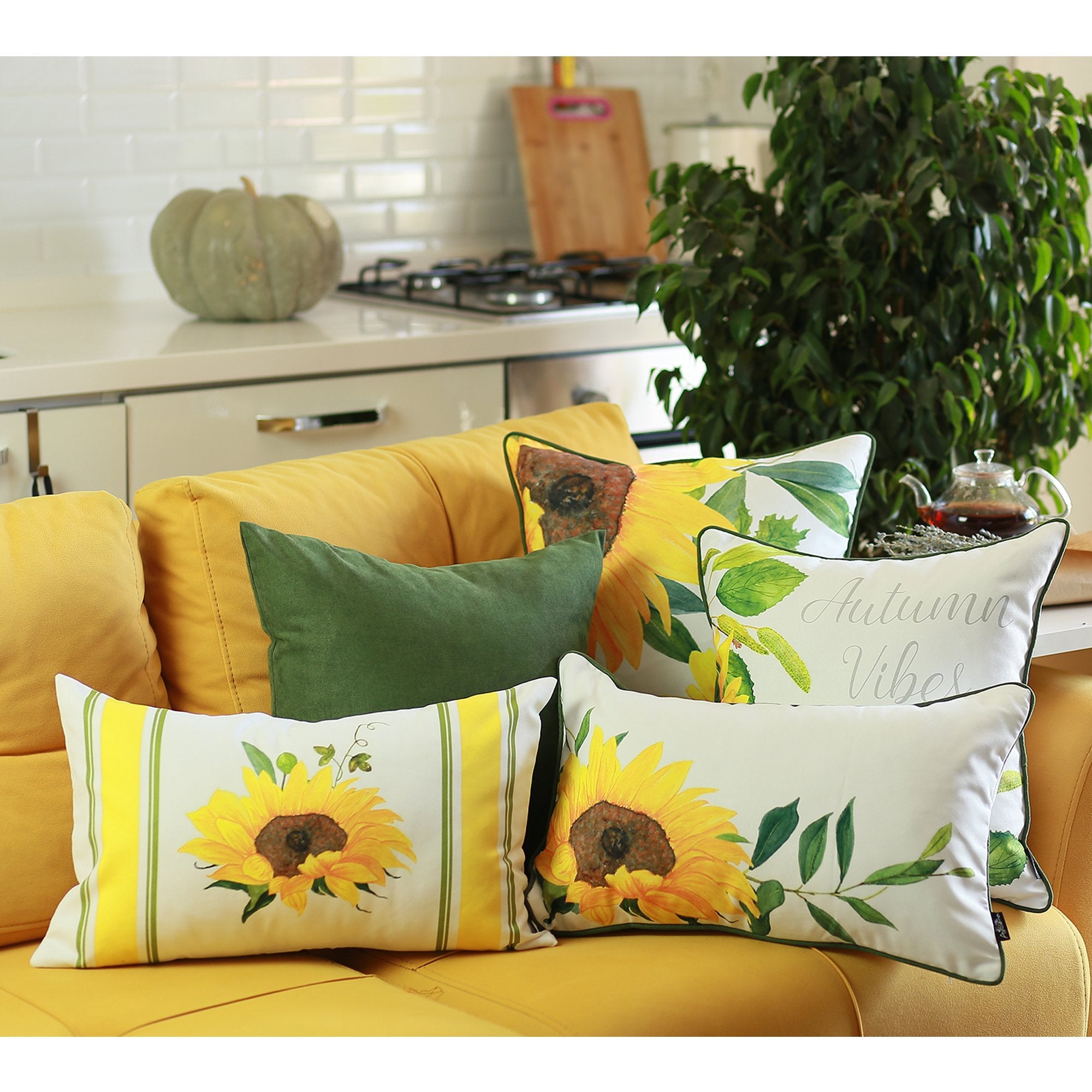 Set Of 2 20"  Fall Sunflower Lumbar Pillow Cover In Multicolor