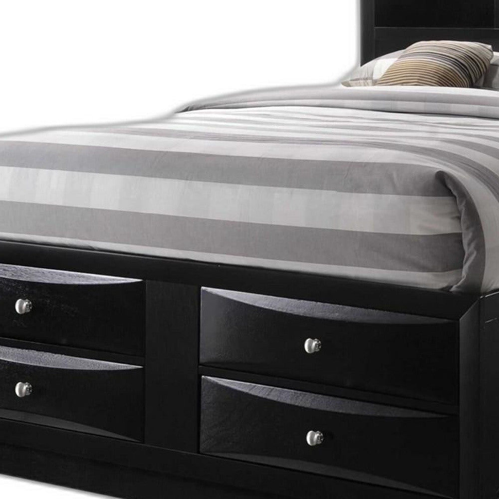 Black Multi-Drawer Queen Bed With Bookcase Headboard