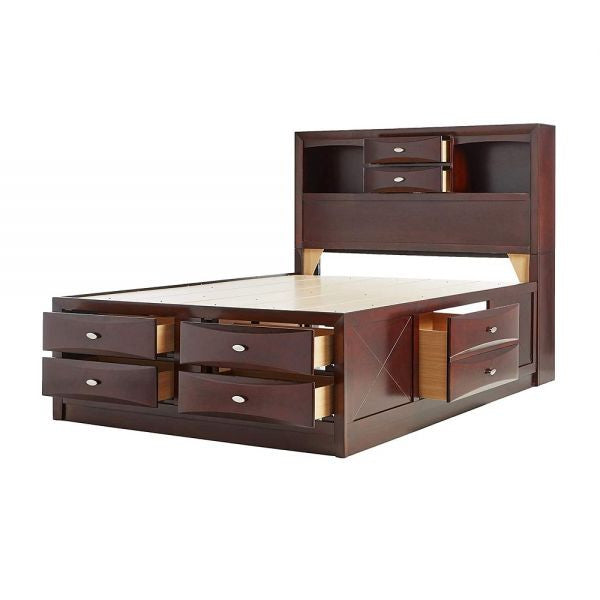 Espresso Multi-Drawer Wood Platform Full Bed With Pull Out Tray