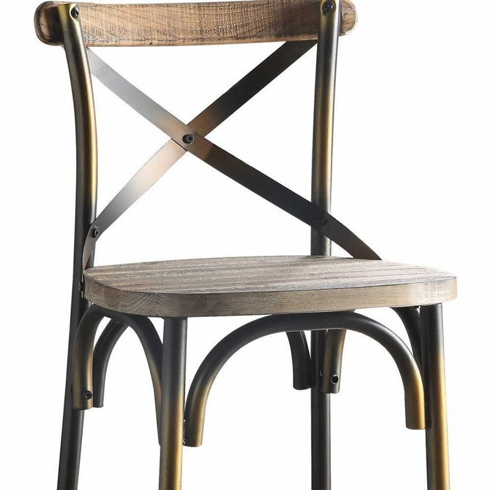 43" High Back Antiqued Copper And Oak Finish Bar Chair