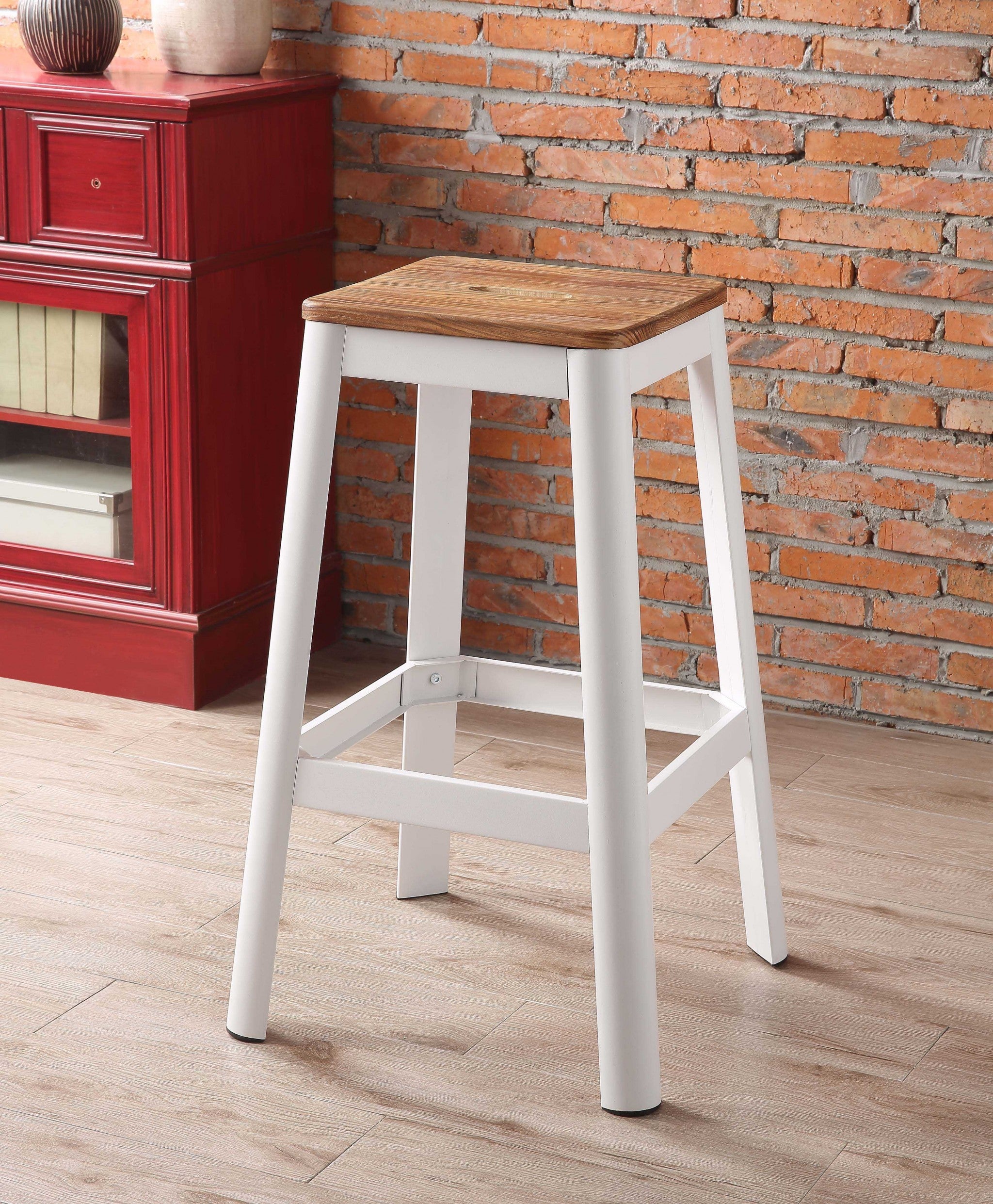 30" Brown And White Metal Backless Counter Height Bar Chair With Footrest