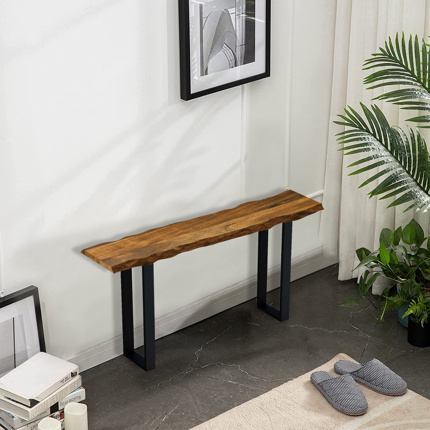 Live Edge Acacia Wood Console Table With Black Metal Legs